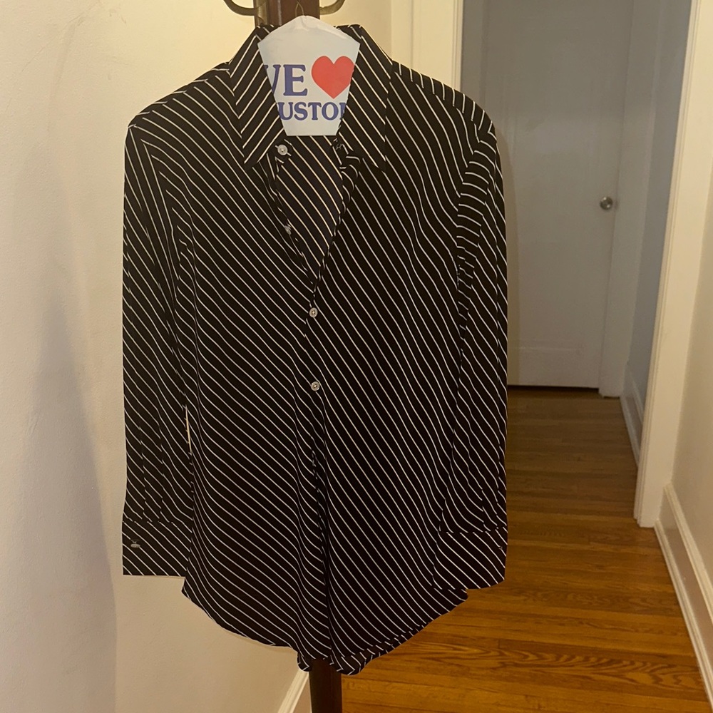 Black and White Striped Button-Up Shirt